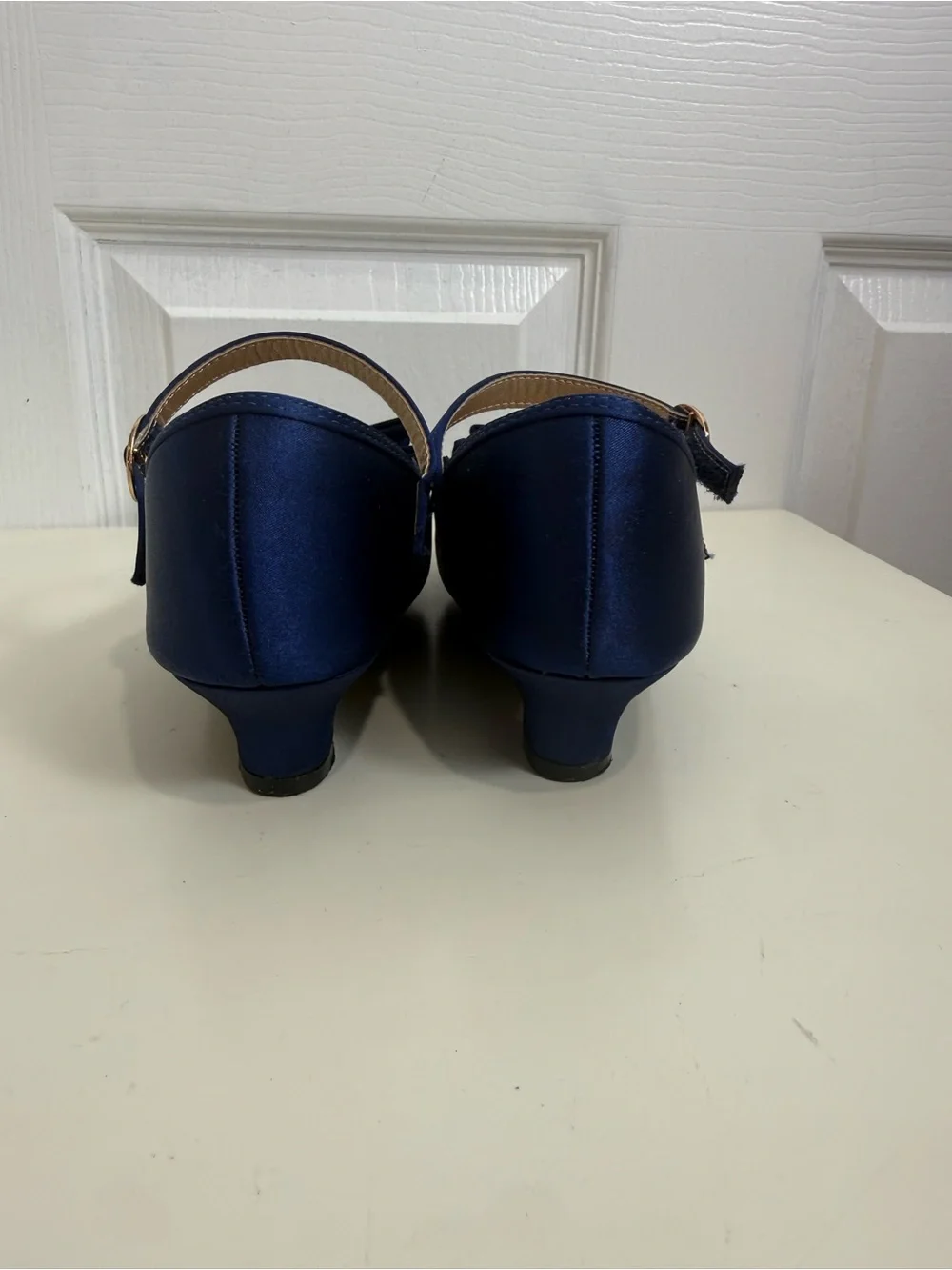 Panda Ninja Girls Navy Blue Satin Bow Mary Jane Dress Shoes Low Heel Size 2